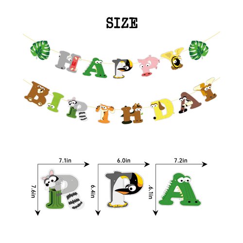 Safari Animals Happy Birthday Banner, Jungle Party Sign Jungle Animals Theme Bunting Party Decorations Supplies for Safari/Jungle Themed Birthday Party