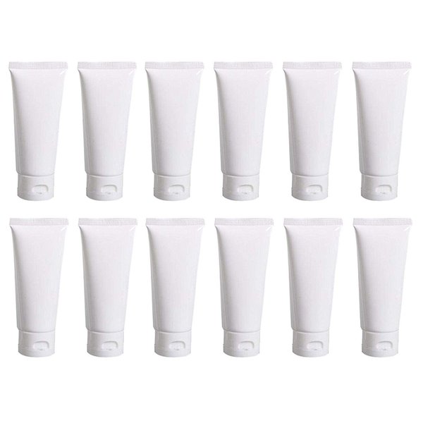 12 PCS Empty Refillable White Plastic Soft Tube Squeeze Bottles with Flip Cover Storage Cosmetic Facial Lotion Care Toothpaste Shampoo Jars Empty Containers Cases Travel Sample Packing (50ML/1.7OZ)