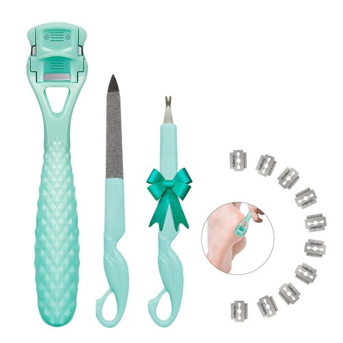 Foot Care Pedicure Callus Shaver Hard Skin Remover, Sichy Heel Scraper for Feet, 10 Replacement Slices Blades 1 Stainless Steel Callus Shaver Foot Care Tools Hard Dry Skin Remover for Hand Feet