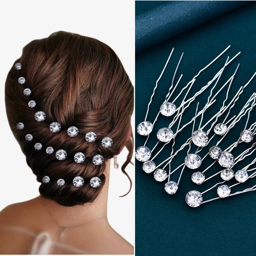 JHOO Bridal Hair Accessory 20PCS Hair Pins Rhinestone Wedding Hair Jewelry For Bridal (silver)