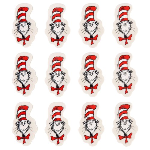 Amscan Party City Dr Seuss Cat in The Hat Rubber Erasers, 12 Count - Dr. Seuss Kids Birthday Supplies & Party Favors for Classroom - Kids Pencil Erasers for School Desk