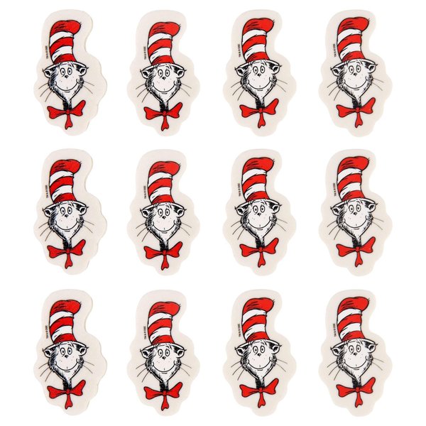 Amscan Party City Dr Seuss Cat in The Hat Rubber Erasers, 12 Count - Dr. Seuss Kids Birthday Supplies & Party Favors for Classroom - Kids Pencil Erasers for School Desk