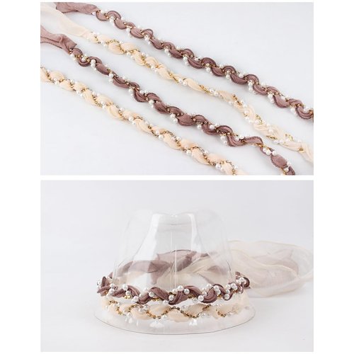 GRNUS Hat Band for Straw Sun Hat, Pearls and Floral Hair Scarf Headband for Wedding Summer Beach Hair Accessories for Girls (US, Alpha, One Size, Cameo Brown)