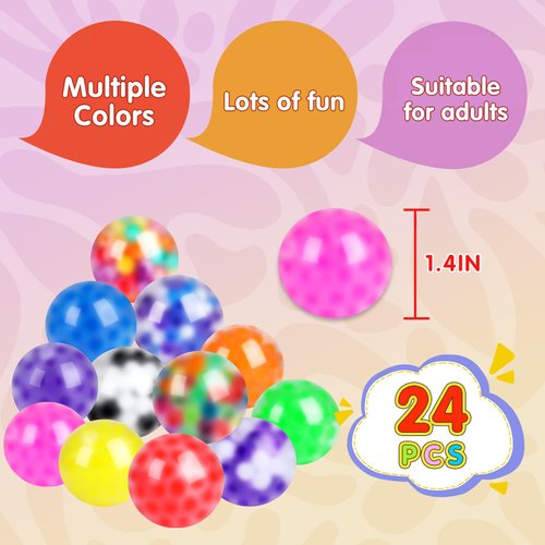 VISCOO 24 Pack Stress Balls, Squishy Ball, Squeeze Balls for Adults, Anti-Anxiety and Fidget Balls to Relax, Party Favors, Birthday Gifts, Goodie Bag Stuffers