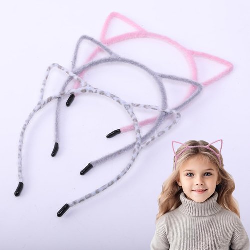 IJF 3PCS Furry Cat Ears Headband Black Cat Ears Hair Hoops Cat Women Ears Hairband for Cosplay Co...