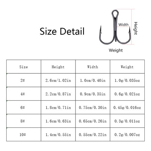 AMHDV 100pcs Treble Hooks Barbed Sharp Treble Hook for Freshwater and Saltwater (Black, 8# 100pcs)