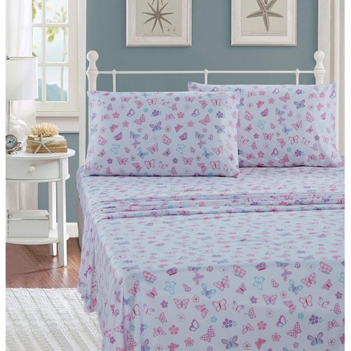 Better Home Style Butterflies Butterfly Floral Flowers Pink Purple Turquoise Girls/Kids/Teens 3 Piece Sheet Set with Pillowcase Flat and Fitted Sheets Set # Tree Butterfly (Twin)