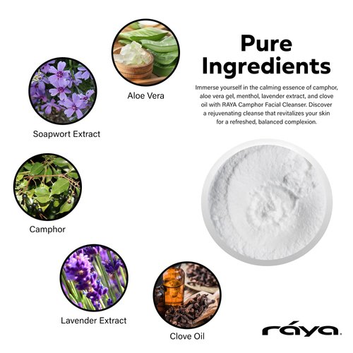 Raya Camphor Soufflé Facial Cleanser (101) - pH-Balanced Blemish Facial Wash for Oily & Break-Out Skin, Blackheads & Whiteheads, Clarify Pores, Refreshing Camphor Formula, Smooth Complexion - 4oz