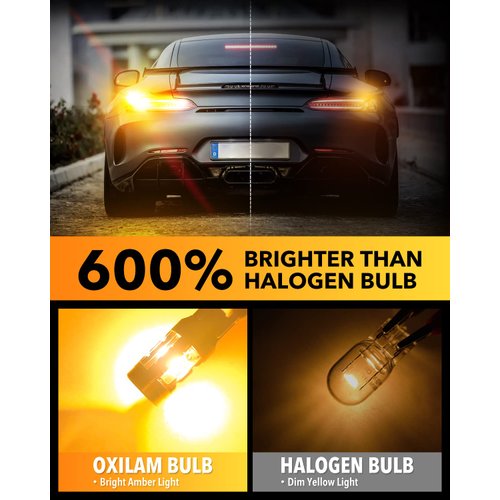 OXILAM 2023 Upgraded 7443 7440 LED Bulb Amber with Fan, CANBUS Error Free, 4000LM 600% Brighter, Turn Signal Light Anti Hyper Flash, T20 7441 W21W WY21W 7440NA Blinker Bulb Replacement (Pack of 2)