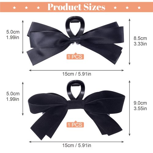 CustomyLife 2pcs Bow Hair Claw Clip for Women, Non-Slip Black Bowknot Hair Clip, Bun Updo Big Hair Barrettes Accessories Halloween Christmas for Long Short Curly Straight Thick Thin Wavy Hair