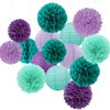 Teal-Purple Party-Decorations Paper Flowers Lanterns - 15PCS Lavender Girl Mermaid-Birthday Tissue Pom Poms Streamers,Baby Bridal Shower Wedding Classroom Hanging Supplies Decor Hugfond