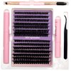 DIY Lash Extension Kit Volume Lash Clusters D Curl Individual Lashes Lash Clusters Kit Thick Eyelash Extension Kit 280 pcs Thin Band Cluster Lashes Lash Bond and Seal Lash Tweezers(Fluffy60D+100D kit)