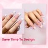 GloBlingle French Tip Press on Nails Long Square Nail Tips -150Pcs Pretty Pink False Nail Tips Kitty Bow Nails Art Decoration Kit Rhinestone Pearl with UV Nail Glue Press on Nail Tips for Women Gifts