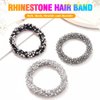 Fashey Beaded Hair Ties Crystal Hair Bands Elastic Ponytail Holders 3 Pcs Black Rhinestone Hair Tie Hair Accessories for Women