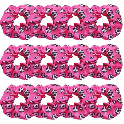 12 Pcs Shiny Soccer Hair Scrunchies Cheer Soccer Uniforms Scrunchie School Performance/Sports/Practice/Party/Gymnastics Scrunchie Ponytail Holder Wrist for Girls Cosplay Show (Pink)
