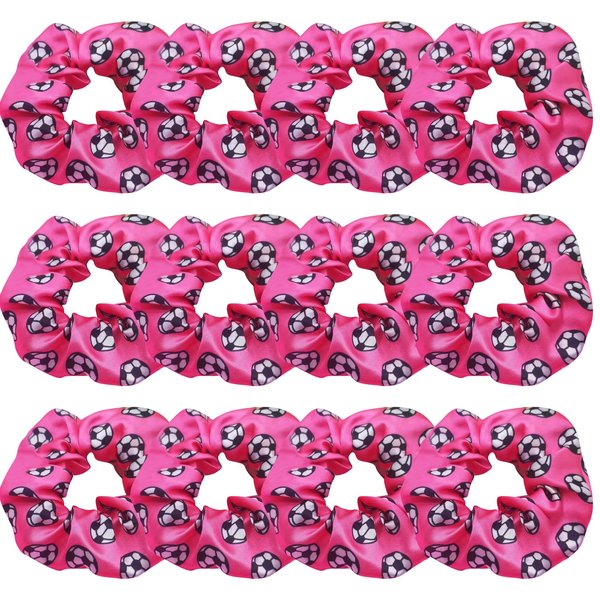 12 Pcs Shiny Soccer Hair Scrunchies Cheer Soccer Uniforms Scrunchie School Performance/Sports/Practice/Party/Gymnastics Scrunchie Ponytail Holder Wrist for Girls Cosplay Show (Pink)