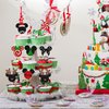 24Pcs Glitter Mini Mouse Inspired Christmas Cupcake Toppers Snowflake Deer Santa Hat Mini Christmas Cupcake Picks Decorations for Merry Christmas Theme Party Supplies