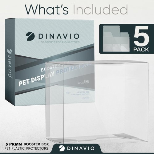 Dinavio Crafthouse PET Plastic PKMN Booster Box Case - Booster Box Display Case Protector - Compatible with English Modern PKMN Booster Boxes - 0.5mm Thick Protective Display Case (Pack of 5)