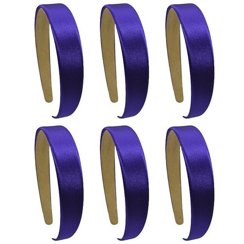 Funny Girl Designs Satin Headband SET OF 6 1 Inch wide Satin Fabric Lined Arch Style Headbands (PURPLE)