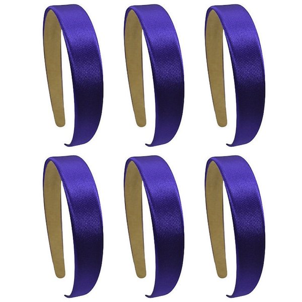 Funny Girl Designs Satin Headband SET OF 6 1 Inch wide Satin Fabric Lined Arch Style Headbands (PURPLE)
