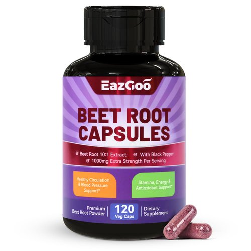 EAZGOO Beet Root Capsules 1000mg Per Serving, Supports Nitric Oxide Production & Blood Pressure, with Black Pepper Extract, Non-GMO, Gluten Free, Vegan - 120 Counts