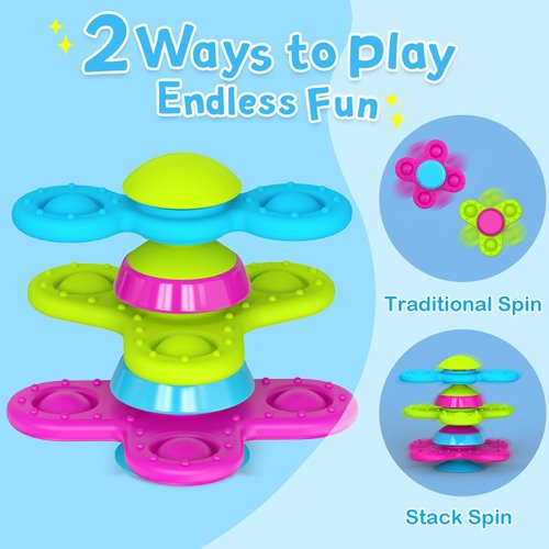 Guibola Suction Cup Spinner Toys for 1 Year Old Boy Girl 3PCS Spinning Toys for Toddlers 1-3 Sensory Toys Infant Bath Toys Travel Toys for Babies 10-12 Months, First Birthday Baby Gifts for 1 Year Old