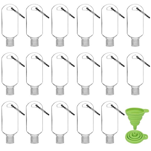 Abodhu 30Pcs Empty Hand Sanitizer Travel Bottles with Keychain 2.03oz/60ml Portable Clear Leakproof Portable Refillable Plastic Squeeze Containers for Hand Sanitizer