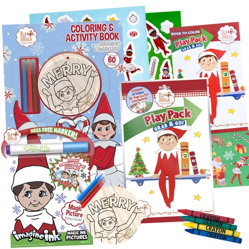 ColorBoxCrate Elf on The Shelf Coloring Book and Elf on The Shelf Ornament Activity Book Set Bundle, for Girl or Boy Elf on The Shelf Stocking Stuffer Ideas