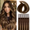 Winsky Tape in Hair Extensions Balayage Human Hair - Black Brown Ombre Glue in Remy Hairpiece 20pcs 50gram 100% Real Human Hair 18"#4T27P4