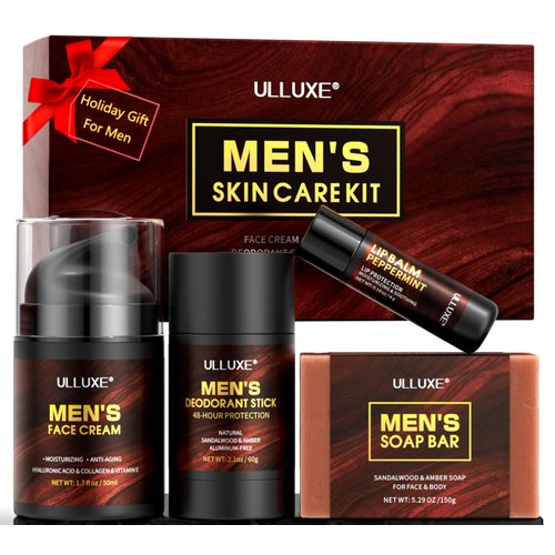 Mens Skin Care Set, Christmas Gift for Men, Mens Stocking Stuffers 2024, Unique Mens Gift Indeas, Mens Husband Birthday Gifts, Gift Set Includes Face Cream, Lip Balm, Bar Soap, and Deodorant Stick