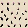 OHWODA Black Press on Nails Medium Square Fake Nails Pink Flowers Acrylic Glue on Nails Full Cover Glossy Nails Press ons Medium Length Stick on Nails Winter Artificial Nails for Women Girls - 24Pcs