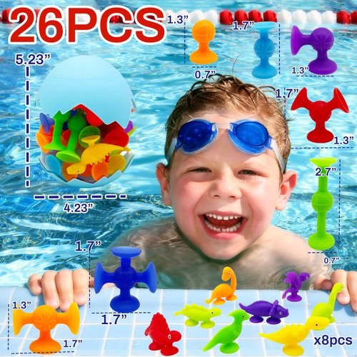 Suction Bath Toys for Kids, Suction Cup Toys Montessori Sensory Toys for 3 4 5 6 7 Year Old Boys Girls,Silicone Animal Alphabet & Numbers Sucker Toys (26 pcs)