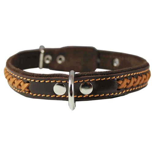Genuine Leather Braided Dog Collar, Brown 7/8" Wide. Fits 13"-16.5" Neck. Overall Length 18".
