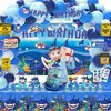 LXlucktim Shark Party Decorations, 147 Pcs Shark Birthday Party Decorations Supplies for Girl - Backdrop, Toppers, Tablecloth, Centerpieces, Hanging Swirl, Shark Glasses, Shark Sign