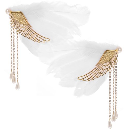 Beaupretty 1 Pair Devil Angel Wings Hair Clip with Tassel Feathers Hair Barrettes Wedding Headpiece Kawaii Plush Hair Clamps Halloween Cosplay Accessories for Women White