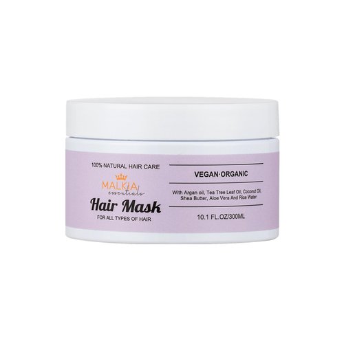 Malkia Essentials- Vegan Hair Mask for Men and Women, Repairing dry and Damaged hair, Organic Hydration, Moisturizing, Strengthening and Nourishing Split Ends, Frizz, Breakage, Silky and Softening
