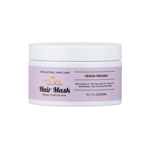Malkia Essentials- Vegan Hair Mask for Men and Women, Repairing dry and Damaged hair, Organic Hydration, Moisturizing, Strengthening and Nourishing Split Ends, Frizz, Breakage, Silky and Softening
