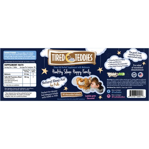 Tired Teddies Melatonin (0.3 mg) Herbal Supplement for Kids - chewable Tablets
