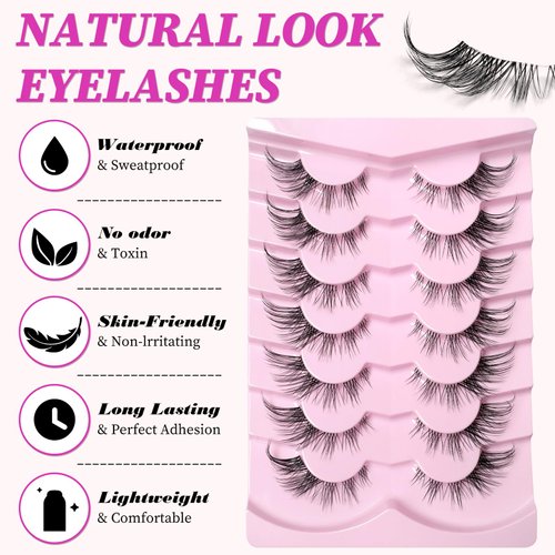 AddFavor Cat Eye Lashes False Eyelashes Natural Look Wispy Fluffy Clear Lash Band Fake Eyelashes 7 Pairs Pack 3D Winged End Eye Elongated Strip Lashes