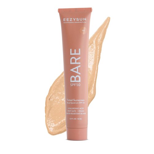 EEZYSUN BARE Tinted Sunscreen SPF 50 – Non-Greasy, Water-Resistant, Vegan & Reef-Safe with Hyaluronic Acid & Jojoba Oil – 1.69 fl oz – Tan