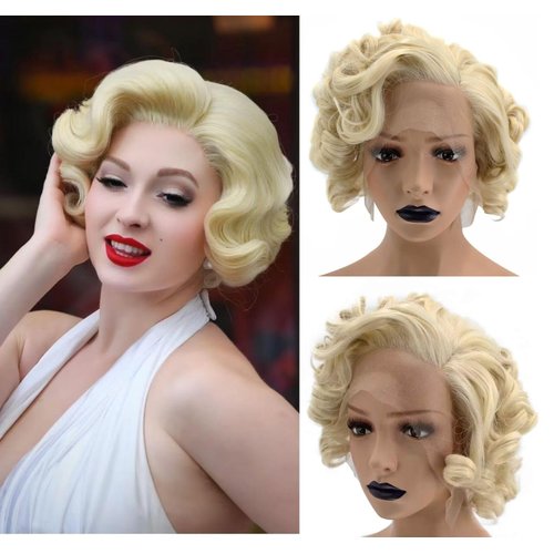 Ebingoo Short Blonde Lace Front Wig for Women + Wig Cap Platinum Blonde Lace Front Wig Curly Blon...