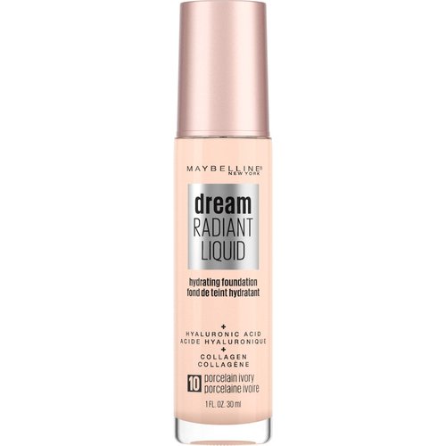 Maybelline Dream Radiant Liquid Medium Coverage Hydrating Makeup, Lightweight Liquid Foundation, Porcelain Ivory, 1 Count