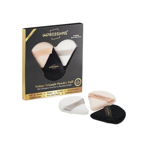 ImpressionZ Triangle Powder Puffs - 3pcs Soft Reusable Velour Powder Puffs for Face Powder, Loose Powder - Under Eye Powder Puff Face Makeup Triangle Puffs Foundation Blending Sponges Set
