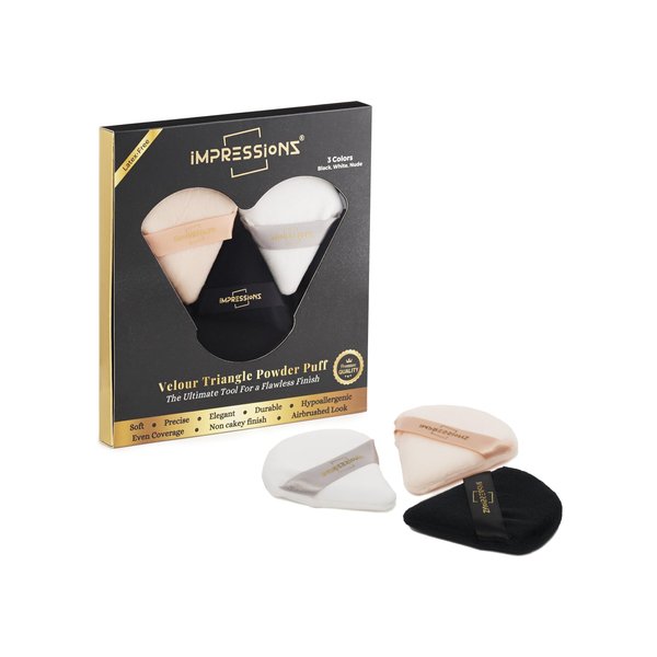 ImpressionZ Triangle Powder Puffs - 3pcs Soft Reusable Velour Powder Puffs for Face Powder, Loose Powder - Under Eye Powder Puff Face Makeup Triangle Puffs Foundation Blending Sponges Set
