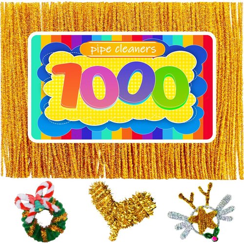 GAGANIU 1000pcs Pipe Cleaners, Pipe Cleaners for Crafts, Craft Supplies Multicolor Chenille Stems for Art&Craft Christmas DIY Projects(Golden Glitter)