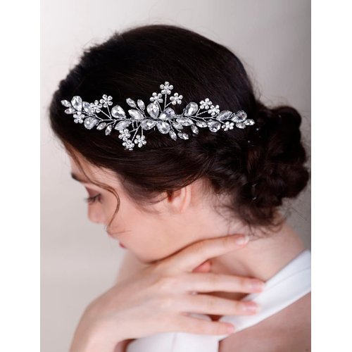 Chargances Bridal Wedding Crystal Hair Comb Handmade Flower Gemstone Hair Side Comb Gold Rhinestone Headpiece Bridal Hair Accessories for Wedding Prom Flower Girl (Gold)