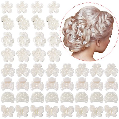 ANCIRS 64 Pack Mini Pearl Hair Claw Clips for Women, Artificial Daisy Butterfly Decorative Hair Pins Accessories for Girls