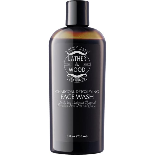 Lather & Wood Shaving Co Mens Activated Charcoal Daily Face Wash - Facial Cleanser for Men - Cool Tingly Sensation that Gently Pulls Daily Buildup of Dirt and Oil from Your Skin - 8 oz