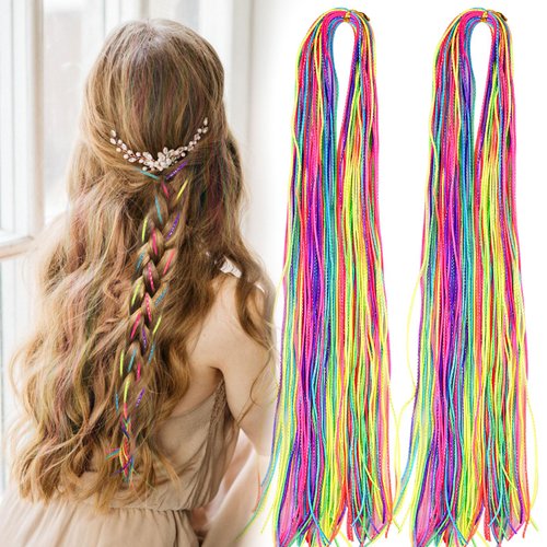 TOPHONIEX 60 Pieces Colorful Hair Wrap String For Braids, Hair Rope String Hair Braids Rainbow Rope Strands Girls Braids Hair Styling Accessories Fashionable Colorful Tie