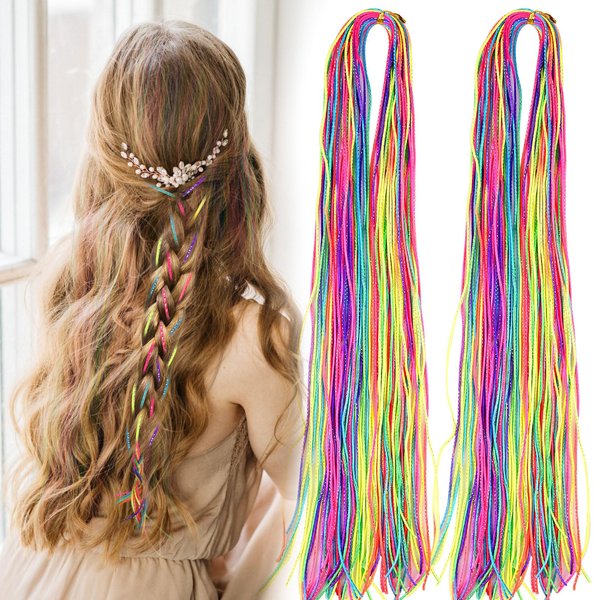 TOPHONIEX 60 Pieces Colorful Hair Wrap String For Braids, Hair Rope String Hair Braids Rainbow Rope Strands Girls Braids Hair Styling Accessories Fashionable Colorful Tie